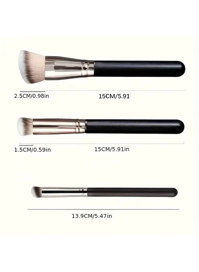 3Pcs Foundation Brush And 2Pcs Black Powder Puff Makeup Brush Set - Image 4